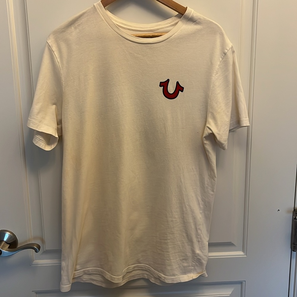 Vintage True Religion T-shirt Blue Buddha Logo Crew Short Sleeves  Distressed